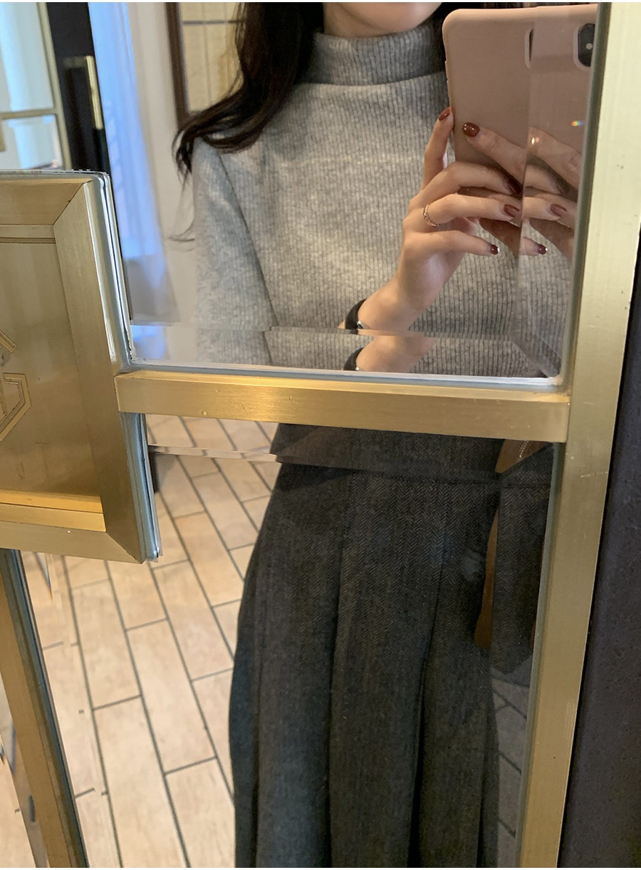 FRILL-T韓國直郵女裝新款時尚職業休閑24秋冬長裙人字紋FRILL-T長裙