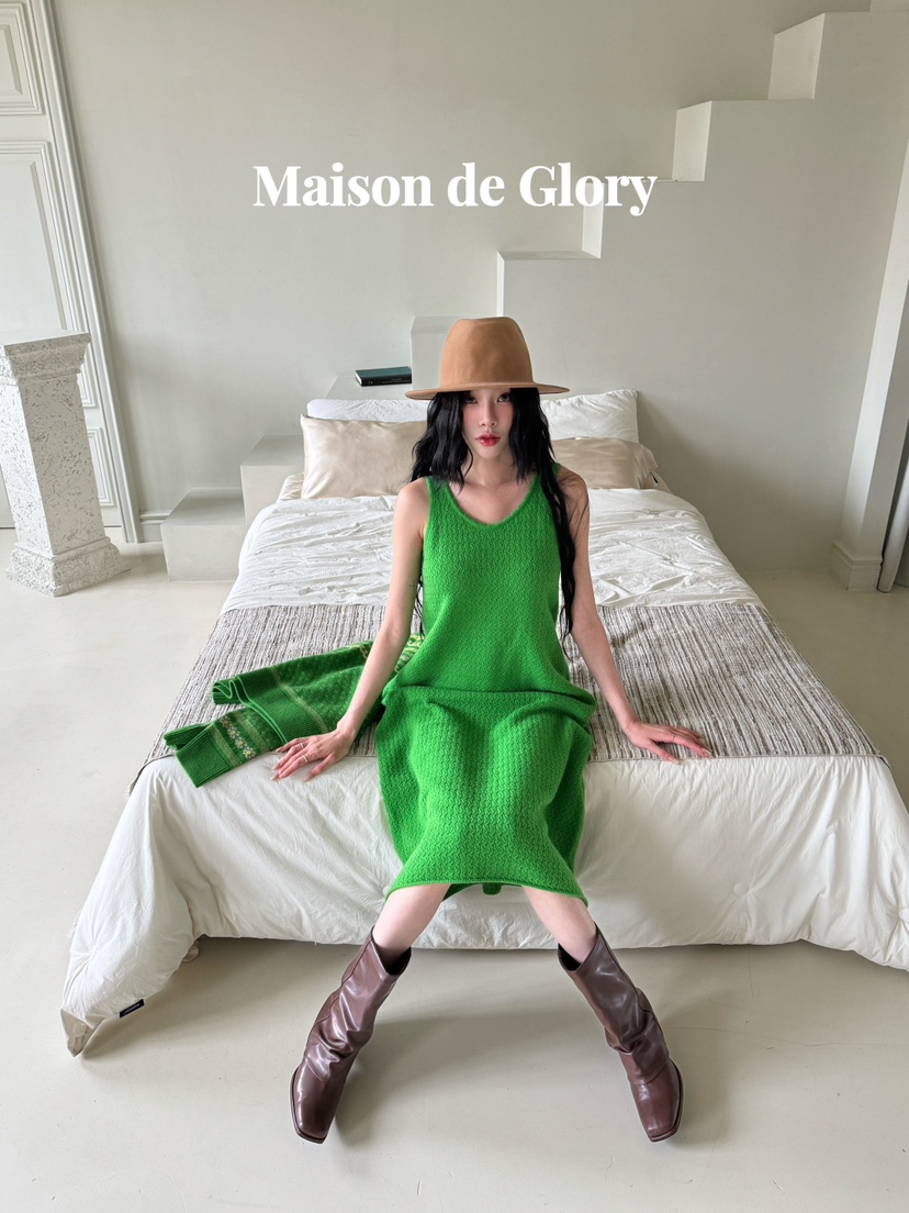 MAISON DE GLORY直郵韓國代購女裝新品24秋冬連衣裙羊毛長款MAISON DE GLORY連衣裙