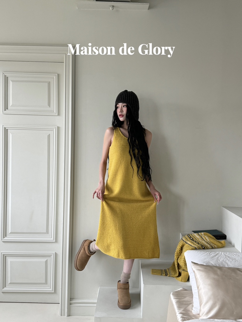 MAISON DE GLORY直郵韓國代購女裝新品24秋冬連衣裙羊毛長款MAISON DE GLORY連衣裙