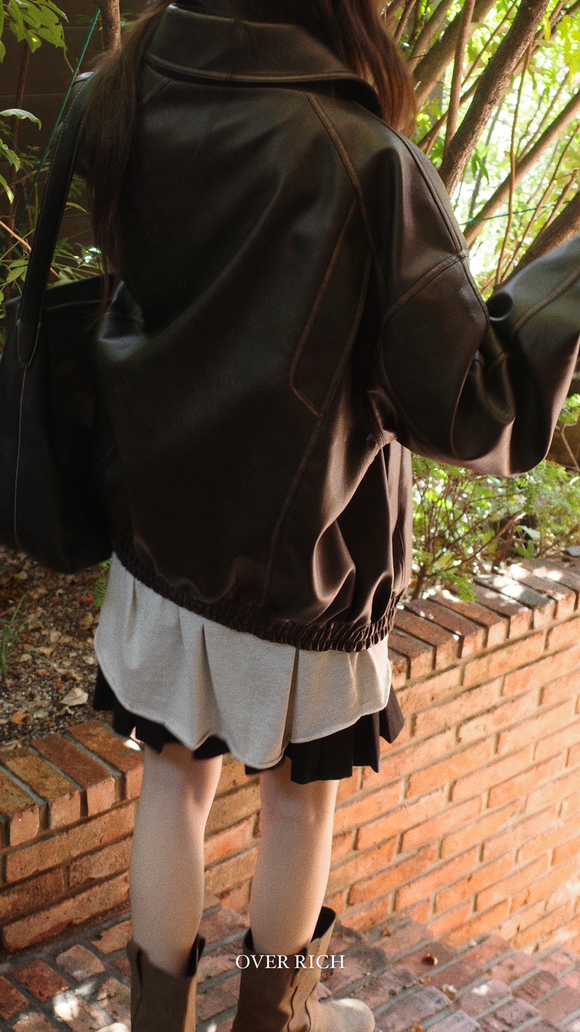 OVER RICH韓國直郵女裝新品推薦熱賣職業時尚休閑夾克皮革OVER RICH夾克