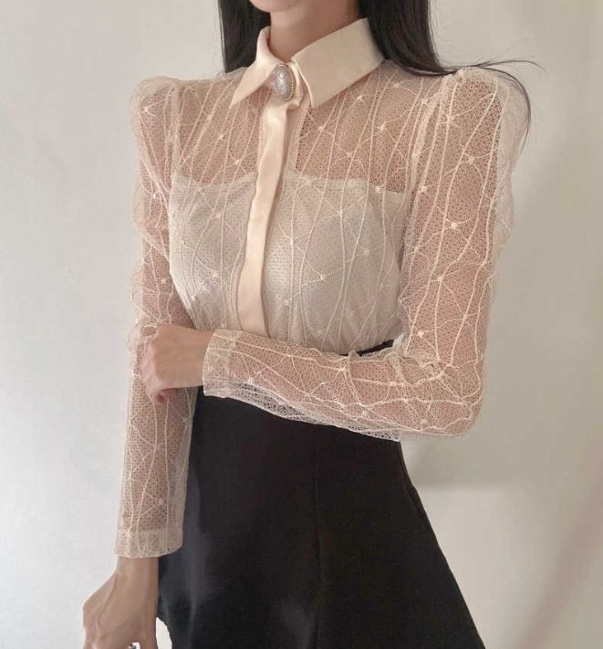 火Ⅱ直郵韓國代購女裝新品休閑熱賣職業推薦24秋冬襯衫蕾絲衫火Ⅱ襯衫/蕾絲衫