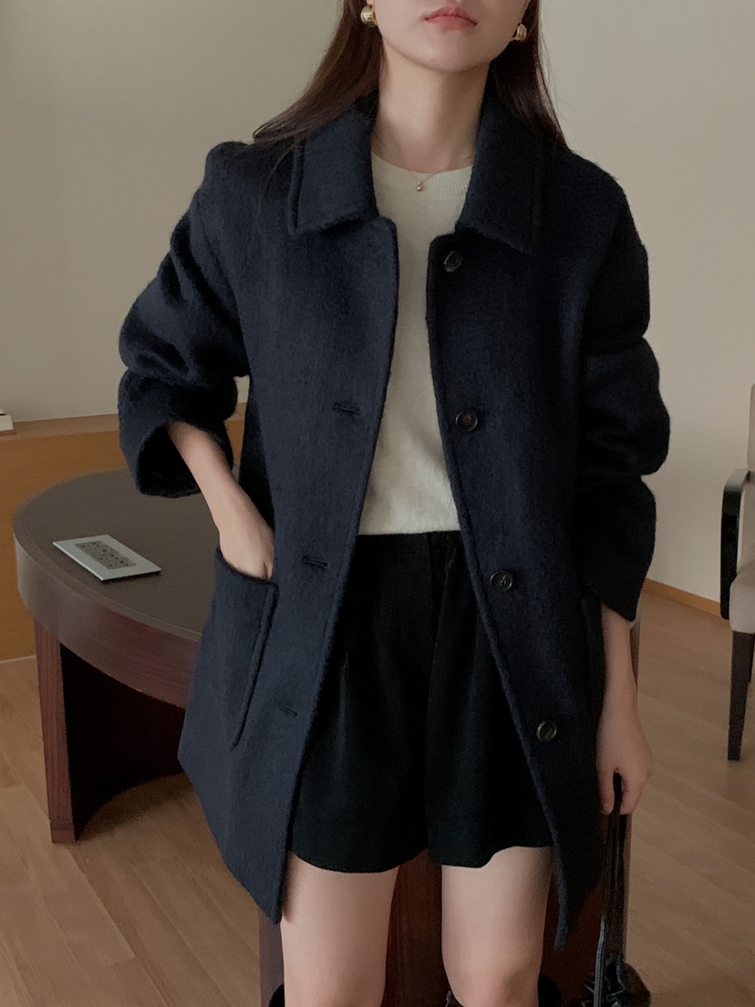 Match Studio韓國直郵東大門實拍女裝新品24秋冬短款大衣馬海毛Match Studio短款大衣