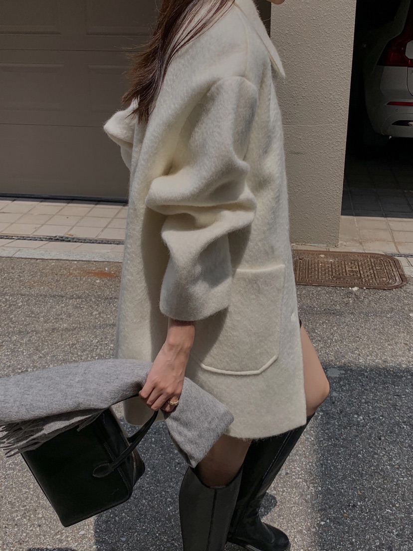 Match Studio韓國直郵東大門實拍女裝新品24秋冬短款大衣馬海毛Match Studio短款大衣