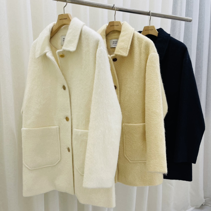 Match Studio韓國直郵東大門實拍女裝新品24秋冬短款大衣馬海毛Match Studio短款大衣