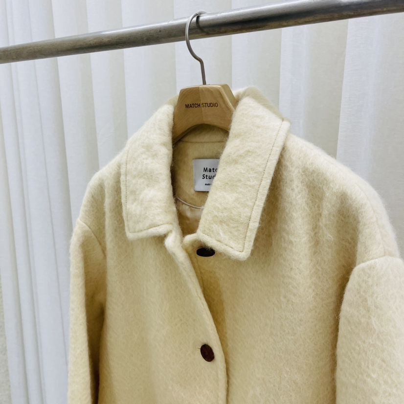 Match Studio韓國直郵東大門實拍女裝新品24秋冬短款大衣馬海毛Match Studio短款大衣