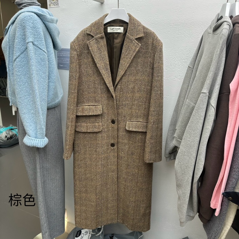 LaYoverR韓國直郵東大門實拍女裝新品24秋冬真品中長款大衣E/E/E中長款大衣