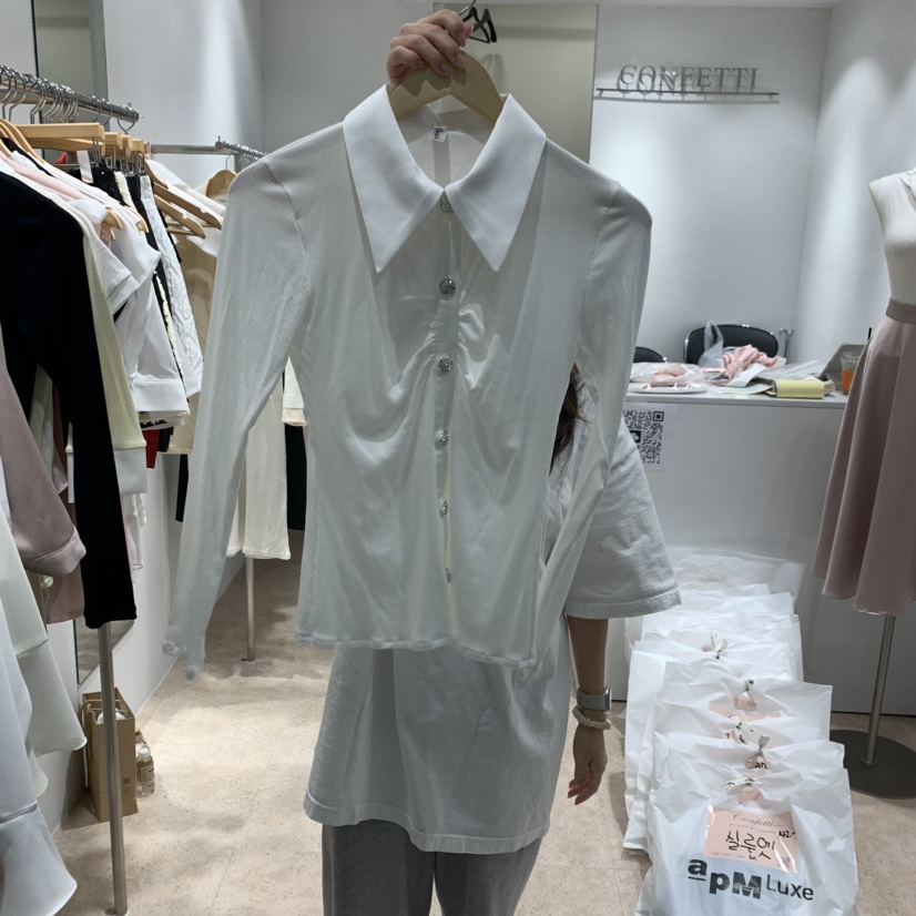 PLAYLIST韓國直郵東大門代購女裝新品24秋冬人氣職業長袖T恤confetti長袖T恤圖色2