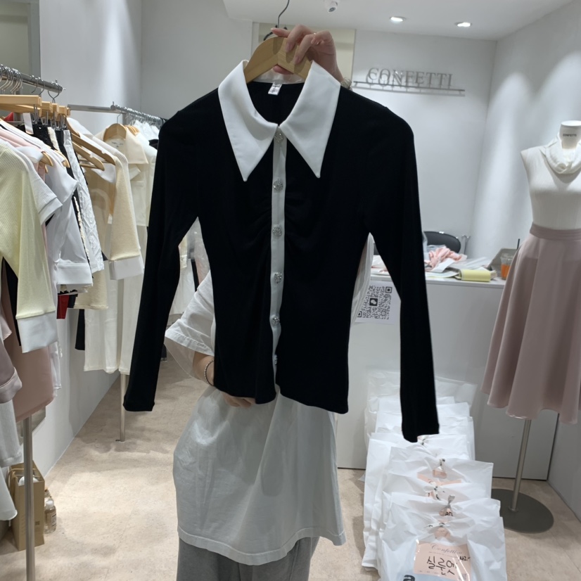 PLAYLIST韓國直郵東大門代購女裝新品24秋冬人氣職業長袖T恤confetti長袖T恤圖色3