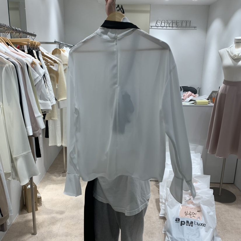 PLAYLIST韓國直郵東大門代購女裝新款推薦襯衫蕾絲衫含領帶confetti襯衫/蕾絲衫