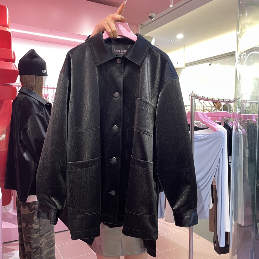 LOVE PINK韓國直郵女裝新品推薦24秋冬時尚真品夾克皮革LOVE PINK夾克