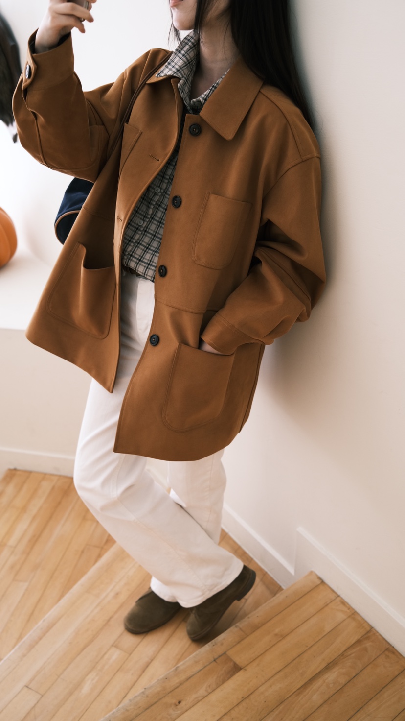 SPREAD直郵韓國代購女裝新款推薦熱賣人氣真品短款大衣絨面革FURE短款大衣