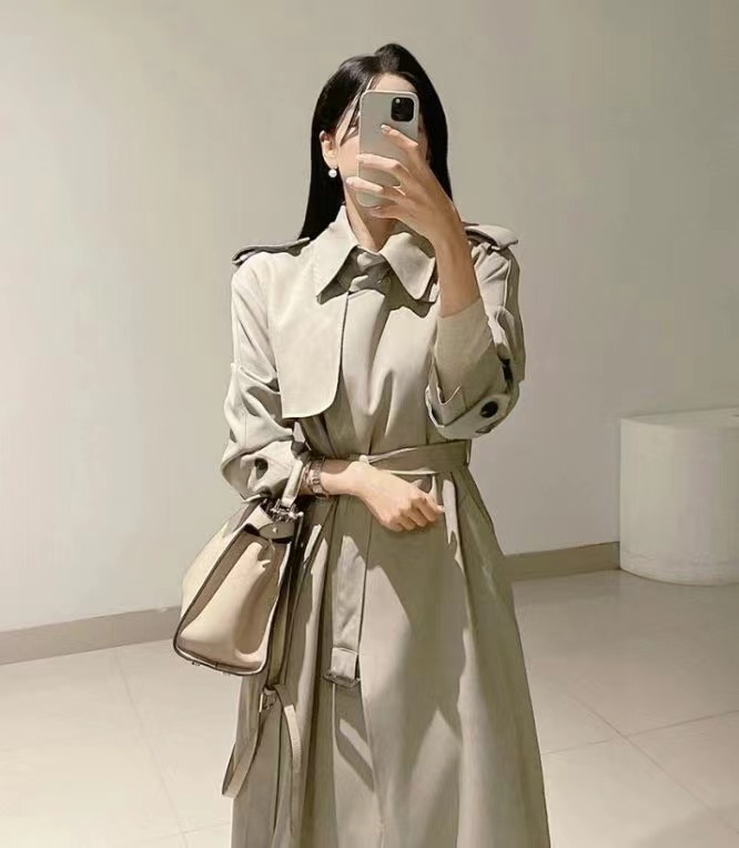 MAYONEZ直郵韓國代購女裝新品職業休閑推薦熱賣長款風衣含腰帶MAYONEZ長款風衣