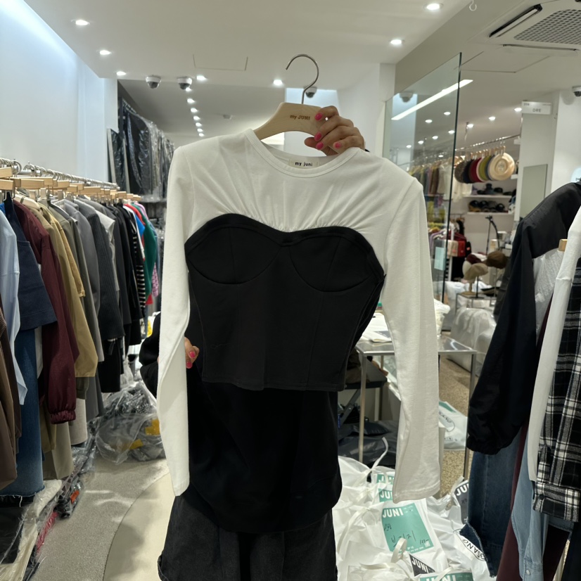 JUNI直郵韓國代購女裝新品人氣職業休閑推薦真品熱賣長袖T恤JUNI長袖T恤