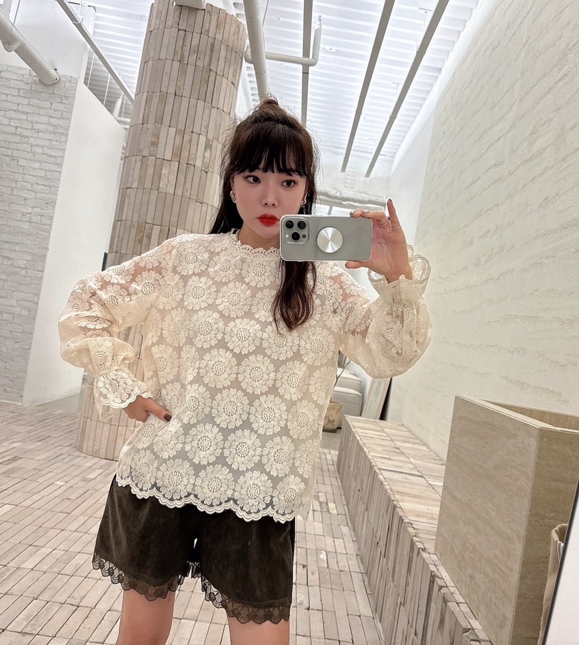 LOVABLE韓國直郵東大門代購女裝新款24秋冬休閑襯衫蕾絲衫LOVABLE襯衫/蕾絲衫