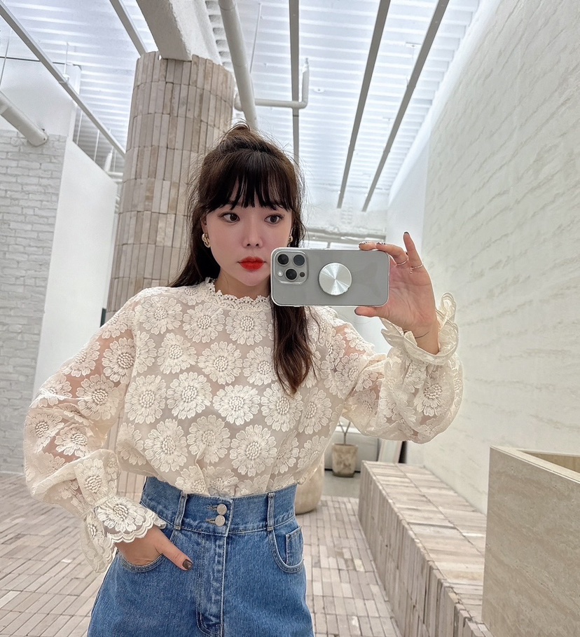 LOVABLE韓國直郵東大門代購女裝新款24秋冬休閑襯衫蕾絲衫LOVABLE襯衫/蕾絲衫