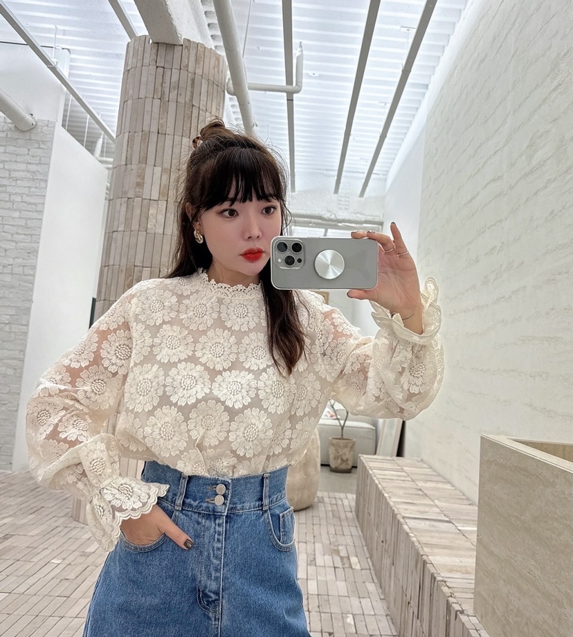LOVABLE韓國直郵東大門代購女裝新款24秋冬休閑襯衫蕾絲衫LOVABLE襯衫/蕾絲衫