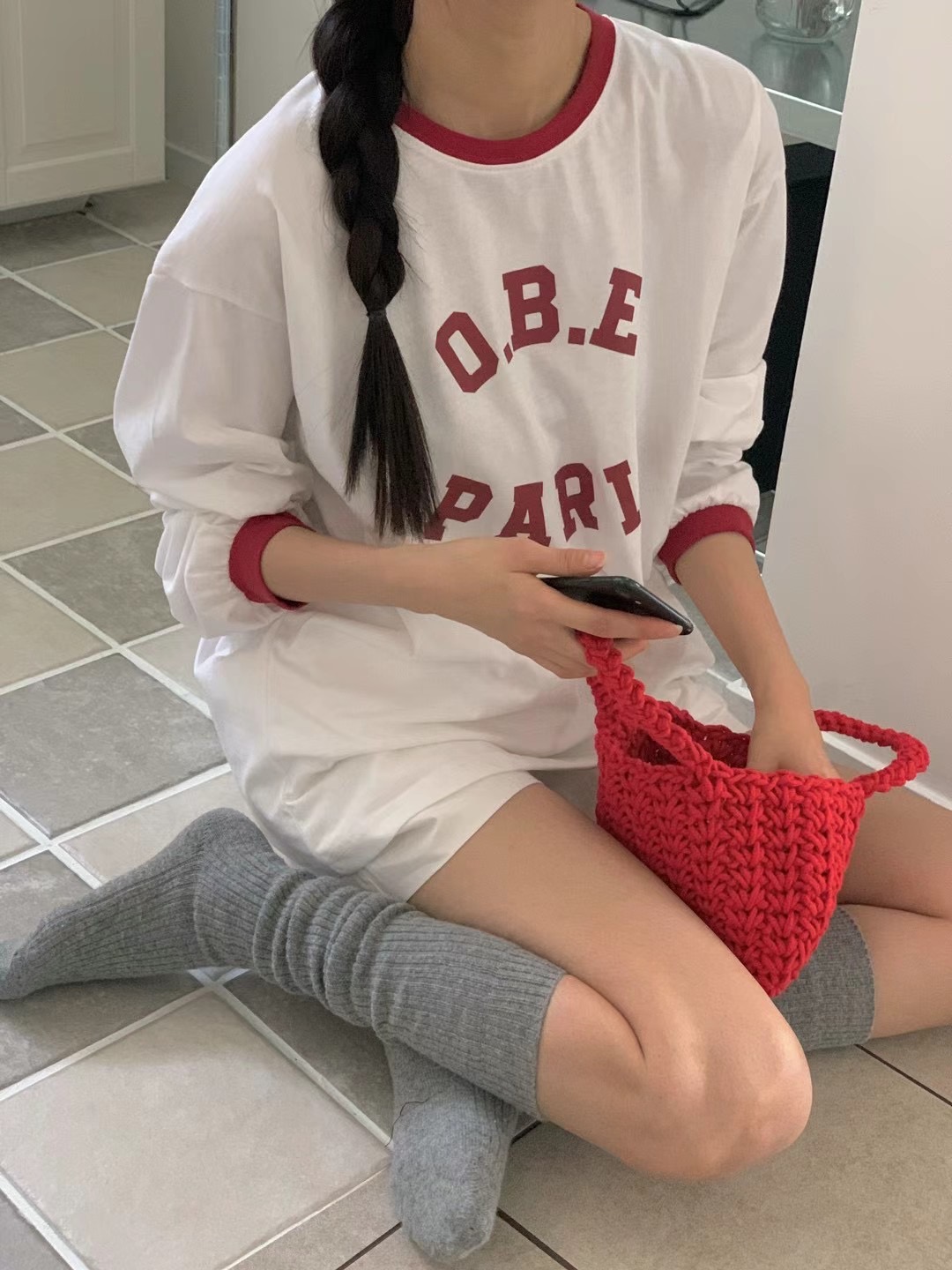 OBE直郵韓國代購女裝新款熱賣24秋冬休閑真品職業長袖T恤OBE長袖T恤