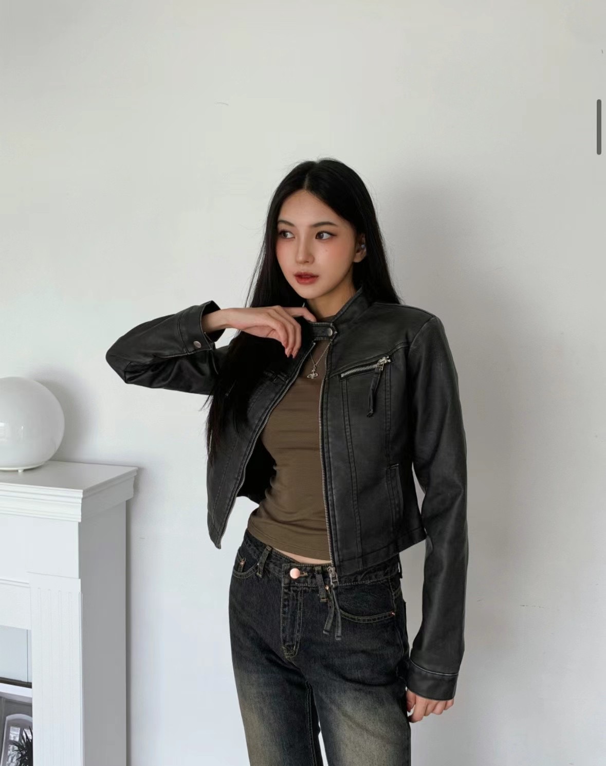 OUR HOUR直郵韓國代購女裝新款推薦人氣真品24秋冬夾克皮革OUR HOUR夾克