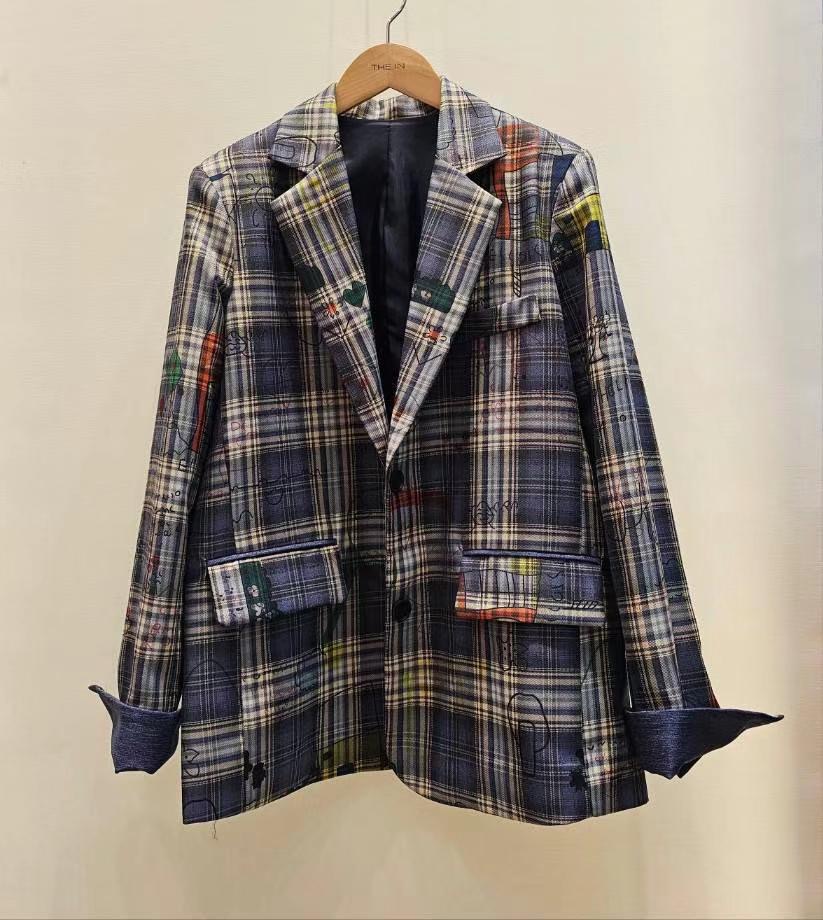 THE IN韓國直郵東大門代購女裝新品職業推薦熱賣人氣夾克格紋THE IN夾克
