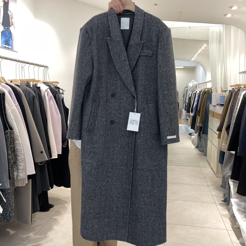 cornerbloom/3rooms直郵韓國代購女裝新款休閑中長款大衣人字紋雙層THE SUIT BAR中長款大衣圖色1