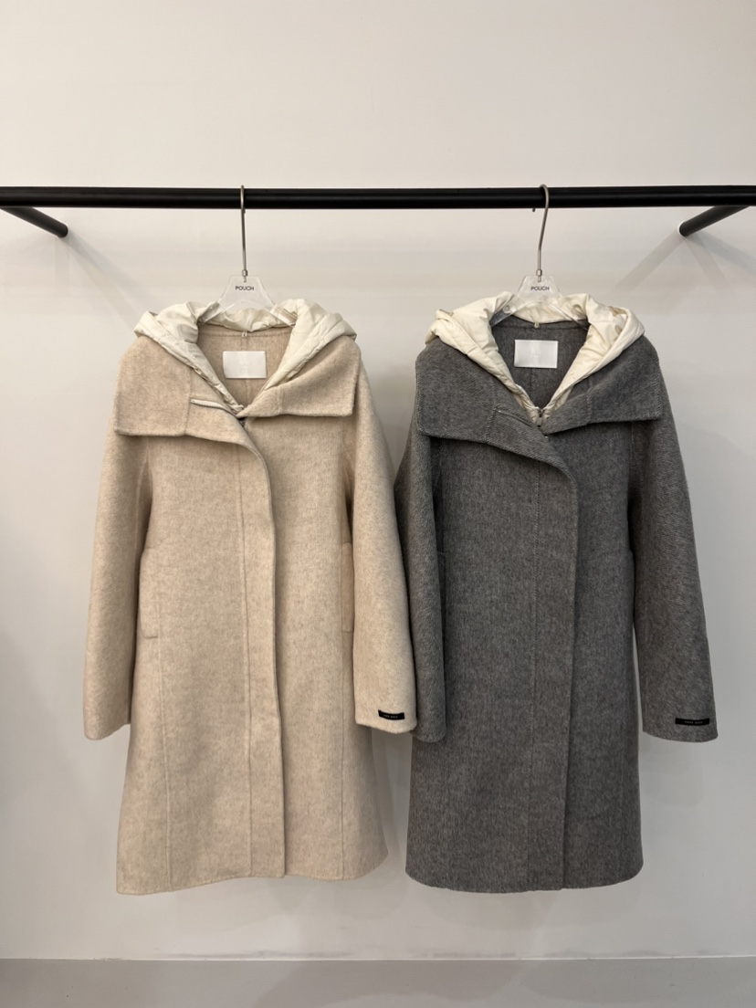 POUCH直郵韓國代購女裝新品熱賣真品人氣職業中長款大衣可拆卸POUCH中長款大衣