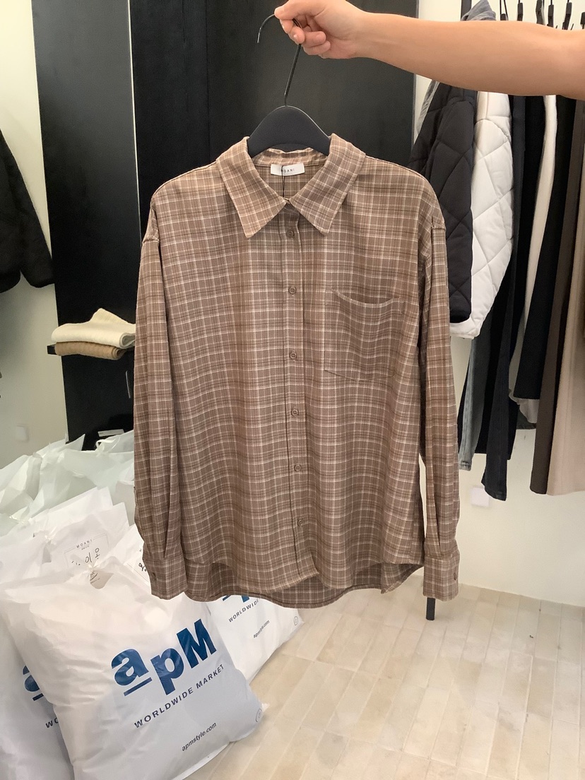 MOANI韓國直郵東大門代購女裝新品真品24秋冬襯衫蕾絲衫格紋MOANI襯衫/蕾絲衫圖色1