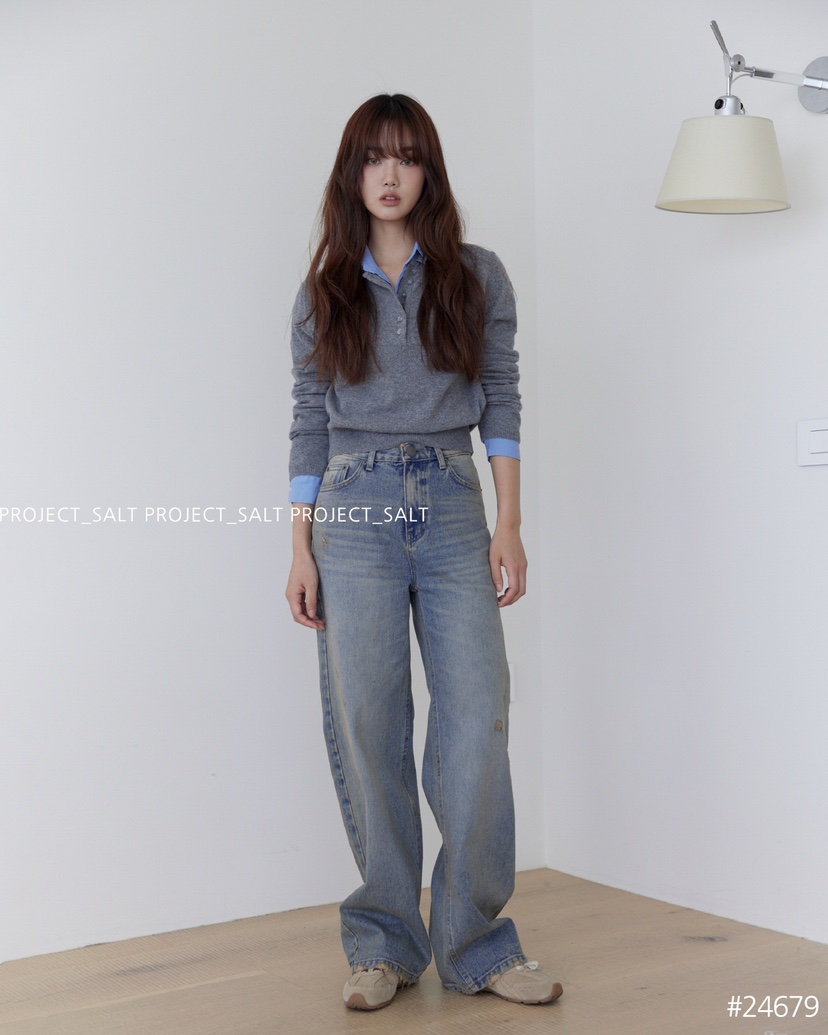 PROJECTSALT韓國直郵東大門實拍女裝新品人氣熱賣24秋冬牛仔褲PROJECTSALT牛仔褲