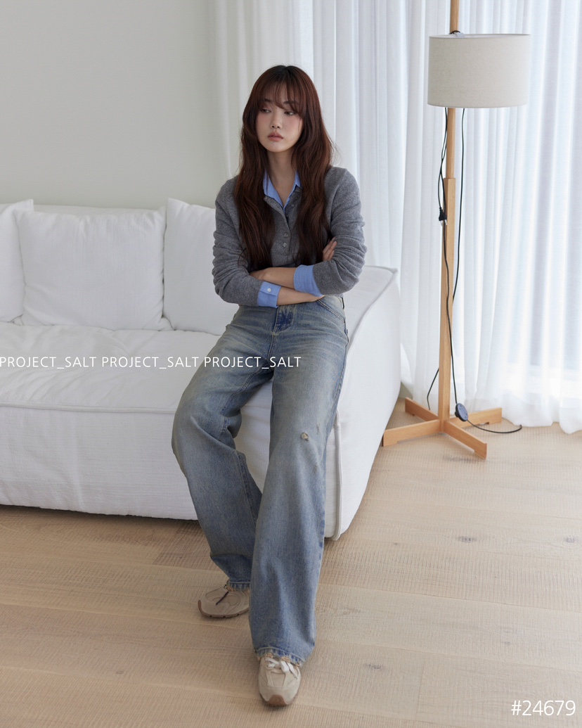 PROJECTSALT韓國直郵東大門實拍女裝新品人氣熱賣24秋冬牛仔褲PROJECTSALT牛仔褲