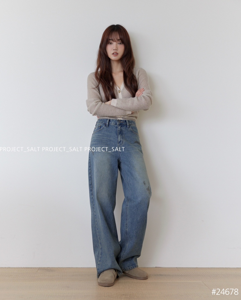PROJECTSALT韓國直郵女裝新款真品熱賣時尚24秋冬職業牛仔褲PROJECTSALT牛仔褲
