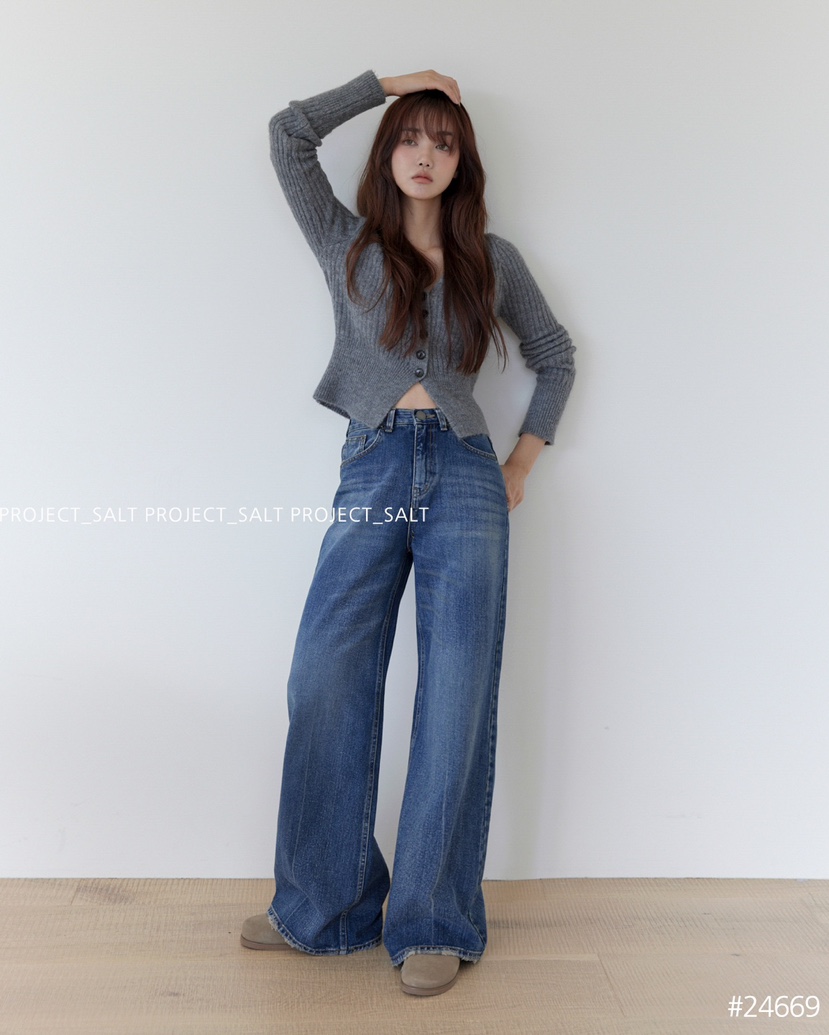 PROJECTSALT直郵韓國代購女裝新款人氣熱賣推薦職業24秋冬牛仔褲PROJECTSALT牛仔褲