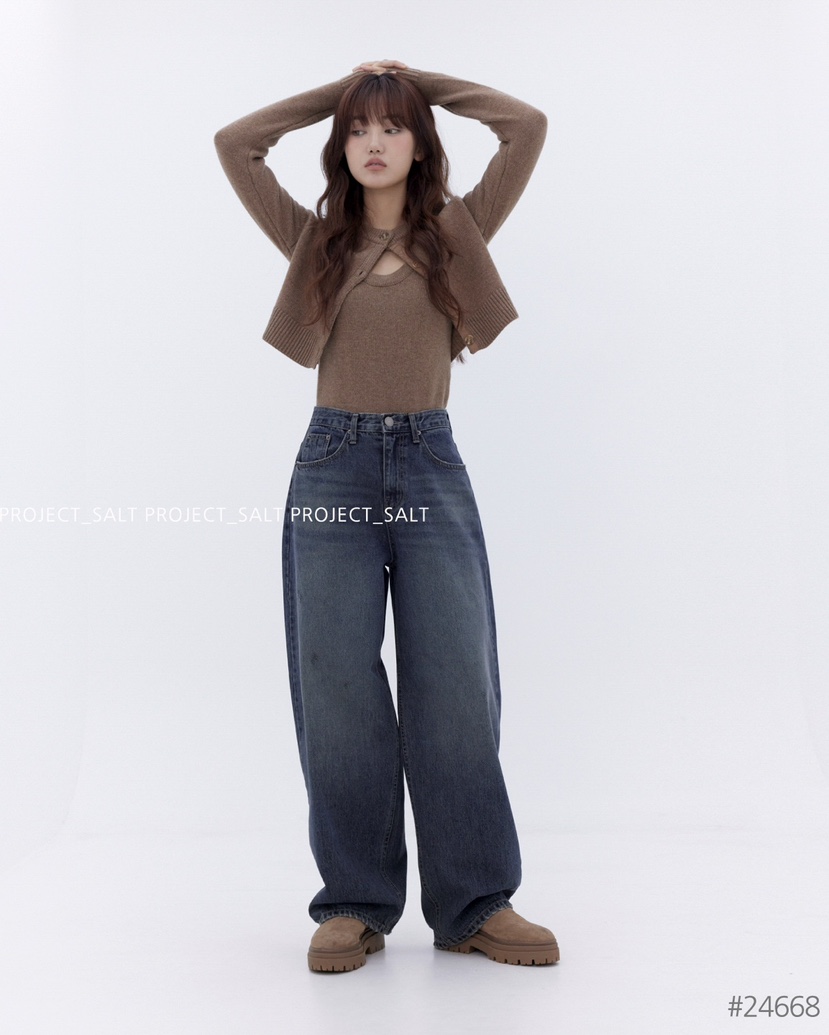 PROJECTSALT直郵韓國代購女裝新品推薦熱賣休閑職業24秋冬牛仔褲PROJECTSALT牛仔褲
