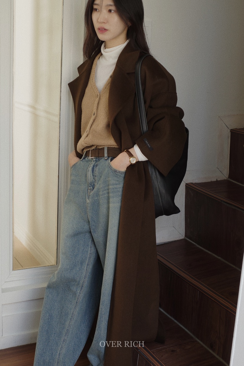OVER RICH韓國直郵女裝新品24秋冬推薦時尚人氣中長款大衣OVER RICH中長款大衣