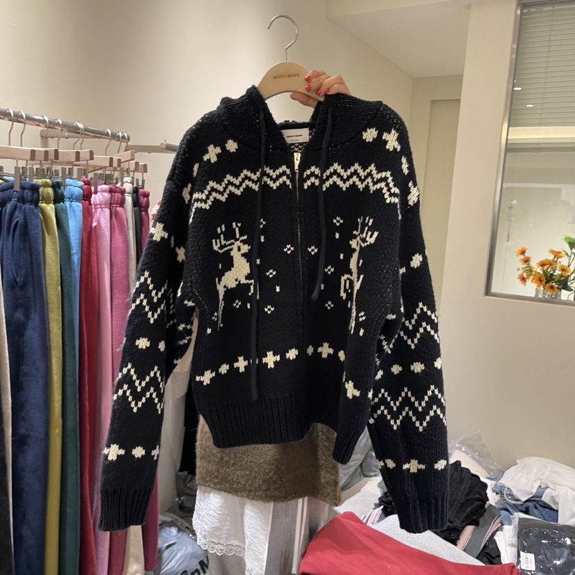more more韓國直郵東大門代購女裝新品真品休閑毛衣拉鏈連帽more more毛衣圖色2