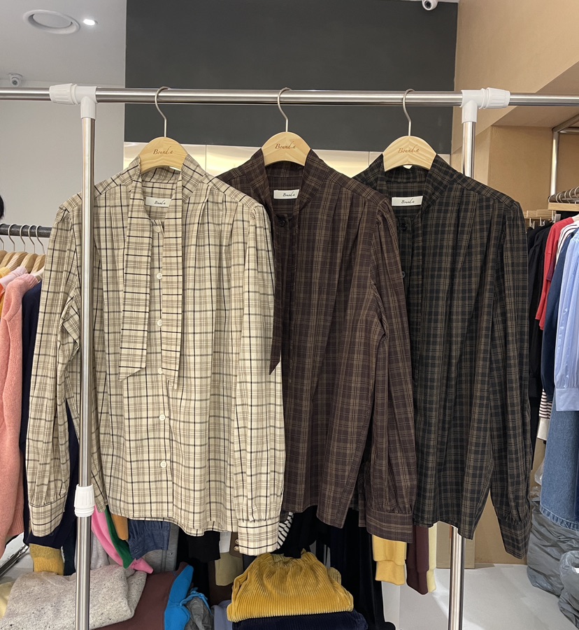 BOUND.A韓國直郵東大門代購女裝新款24秋冬襯衫蕾絲衫格子BOUND.A襯衫/蕾絲衫