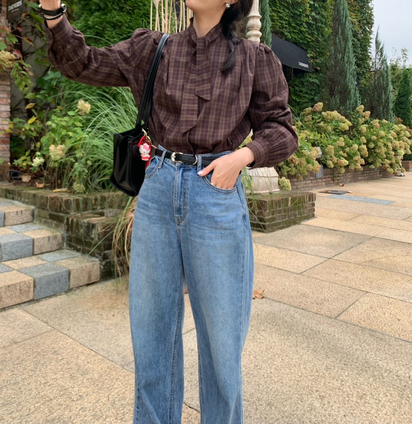 BOUND.A韓國直郵東大門代購女裝新款24秋冬襯衫蕾絲衫格子BOUND.A襯衫/蕾絲衫