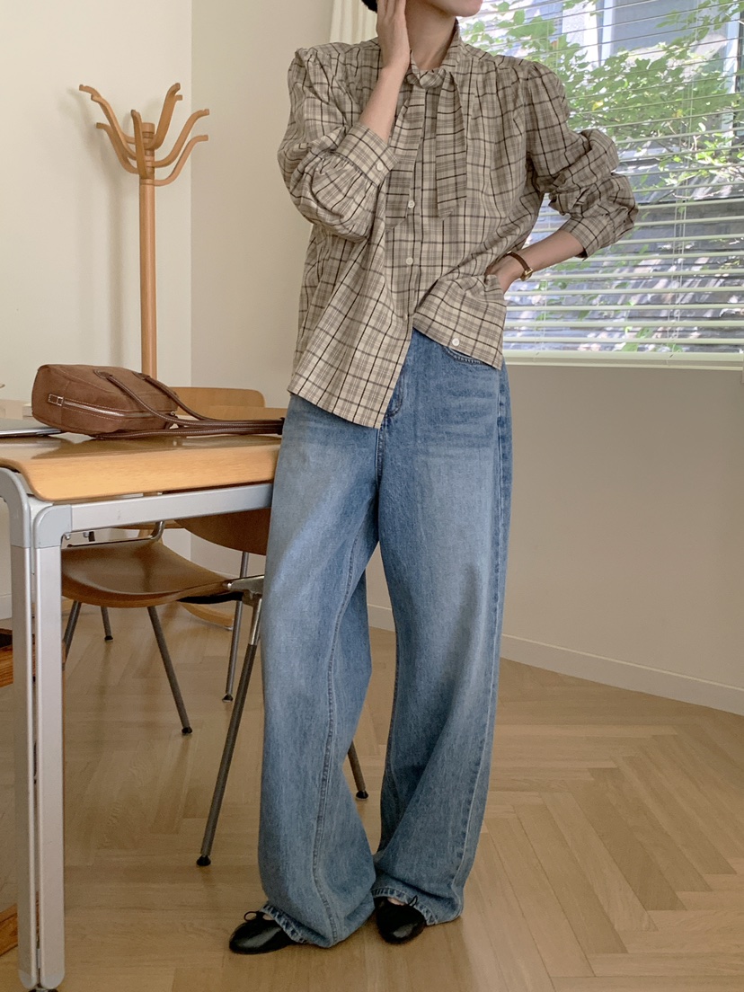 BOUND.A韓國直郵東大門代購女裝新款24秋冬襯衫蕾絲衫格子BOUND.A襯衫/蕾絲衫