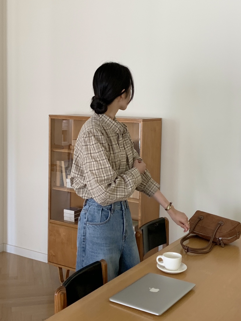 BOUND.A韓國直郵東大門代購女裝新款24秋冬襯衫蕾絲衫格子BOUND.A襯衫/蕾絲衫