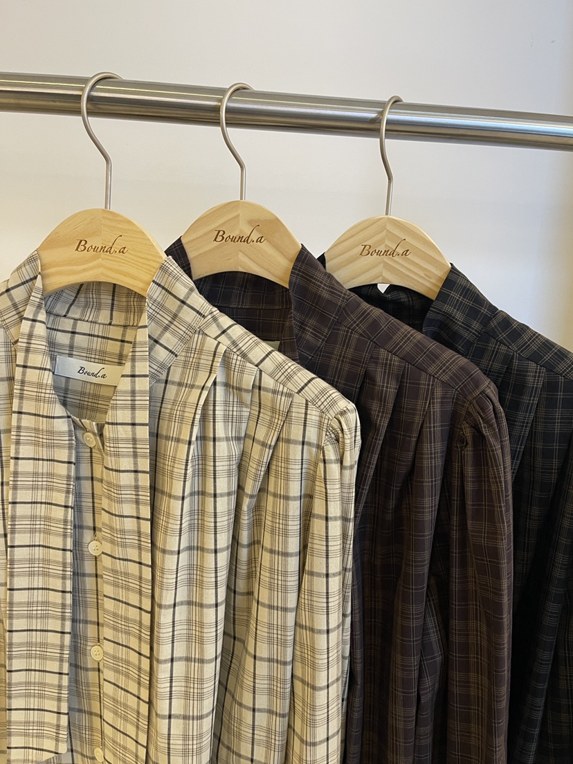 BOUND.A韓國直郵東大門代購女裝新款24秋冬襯衫蕾絲衫格子BOUND.A襯衫/蕾絲衫