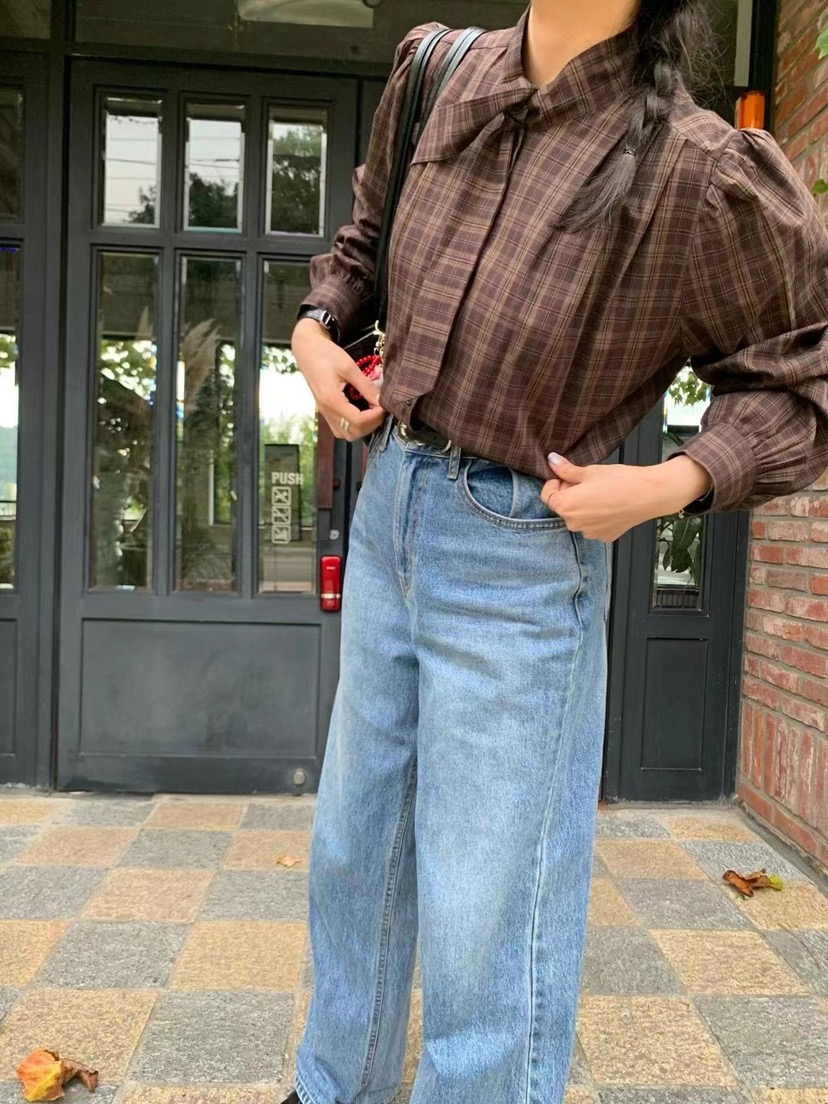 BOUND.A韓國直郵東大門代購女裝新款24秋冬襯衫蕾絲衫格子BOUND.A襯衫/蕾絲衫圖色2