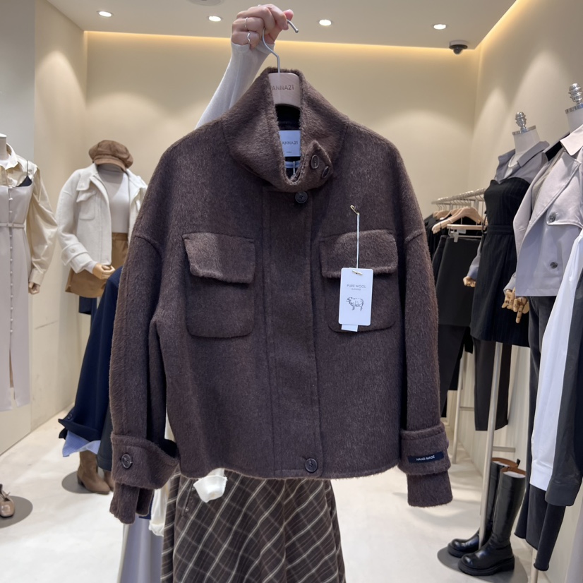 HANNA21韓國直郵東大門實拍女裝新品人氣短款大衣手工羊毛拉鏈HANNA21短款大衣圖色2