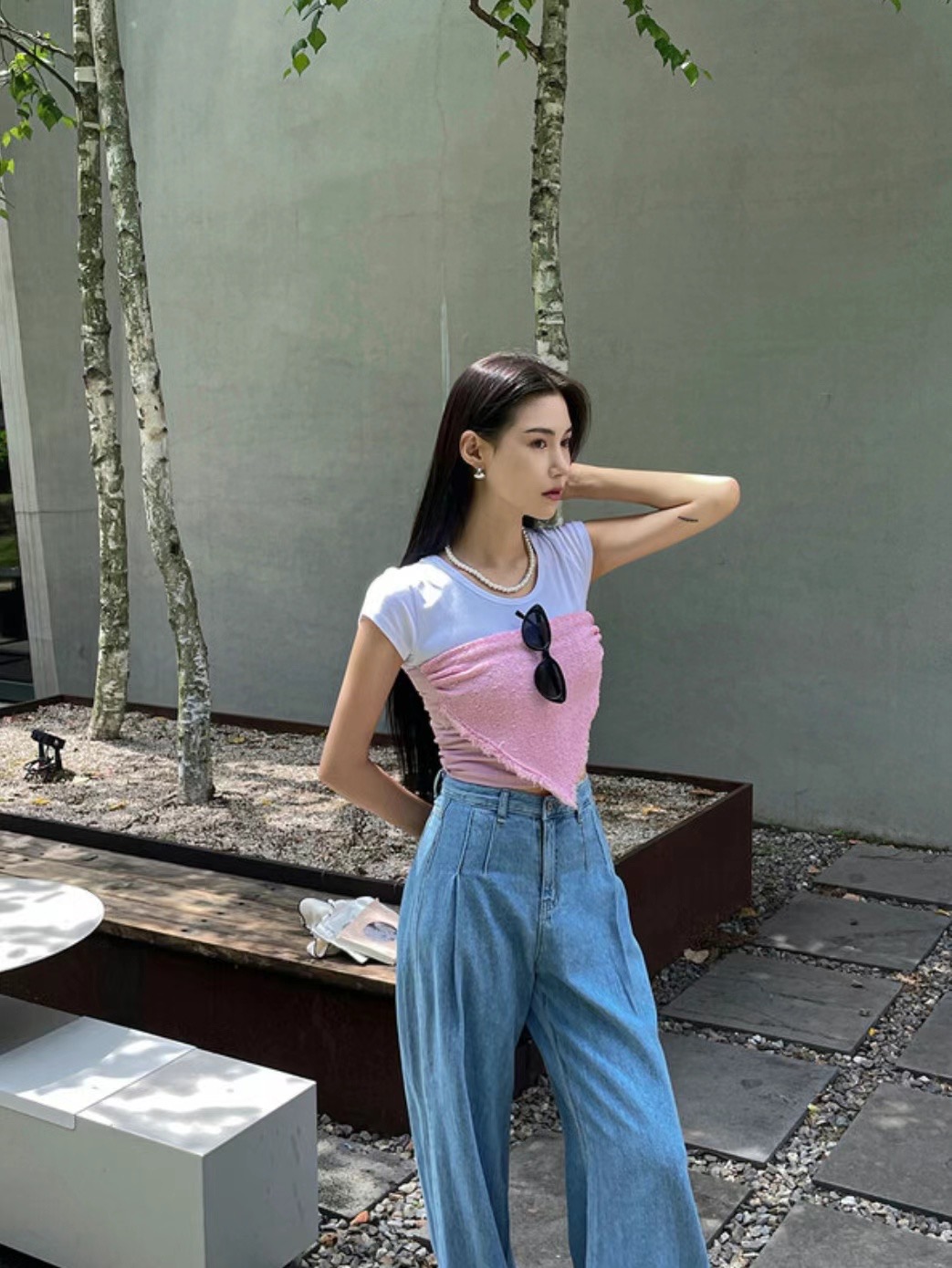 OUR HOUR韓國直郵東大門實拍女裝新款24秋冬長袖T恤花呢流蘇OUR HOUR長袖T恤