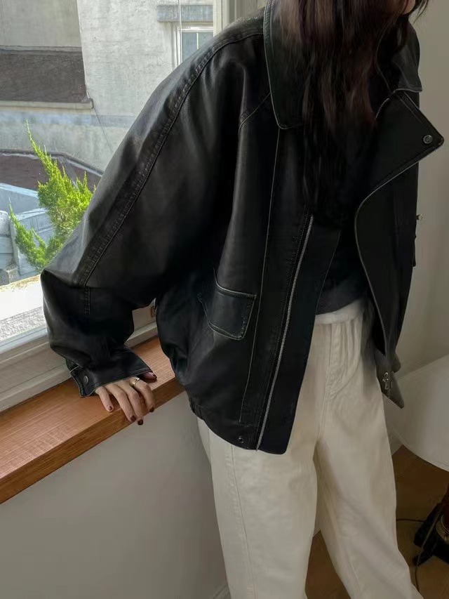 RATEL韓國直郵女裝新品推薦真品職業24秋冬皮衣皮革夾克衫RATEL皮衣