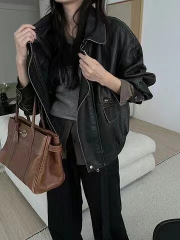 RATEL韓國直郵女裝新品推薦真品職業24秋冬皮衣皮革夾克衫RATEL皮衣