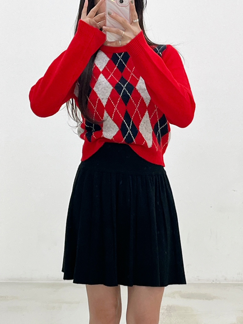 MANTHA RAY直郵韓國代購女裝新品職業人氣時尚休閑針織衫格紋MANTHA RAY針織衫