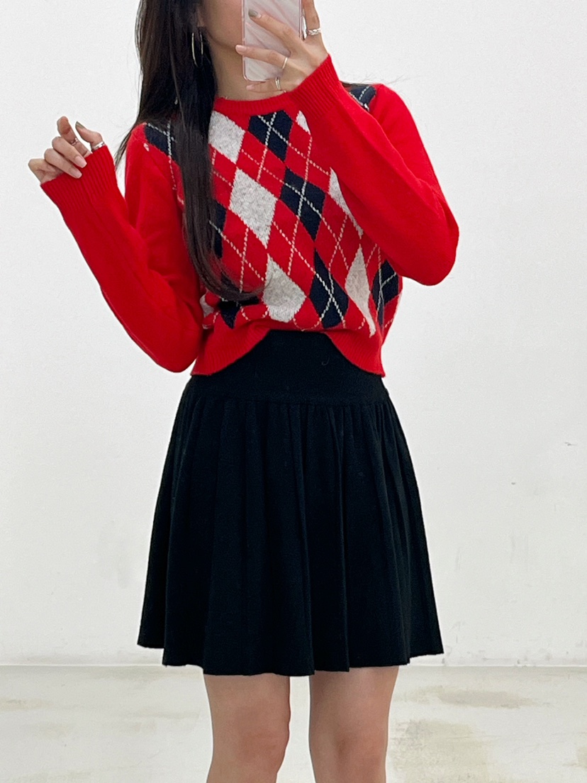 MANTHA RAY直郵韓國代購女裝新品職業人氣時尚休閑針織衫格紋MANTHA RAY針織衫