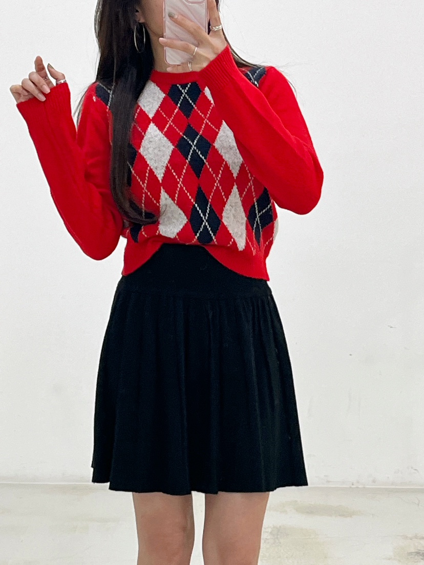 MANTHA RAY直郵韓國代購女裝新品職業人氣時尚休閑針織衫格紋MANTHA RAY針織衫
