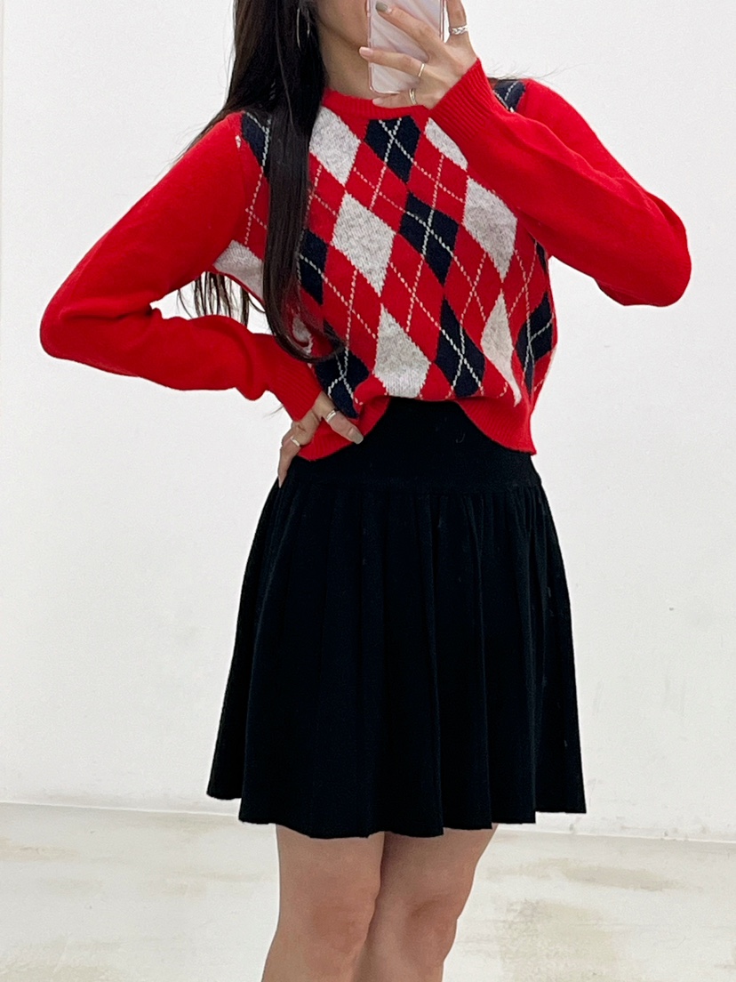 MANTHA RAY直郵韓國代購女裝新品職業人氣時尚休閑針織衫格紋MANTHA RAY針織衫
