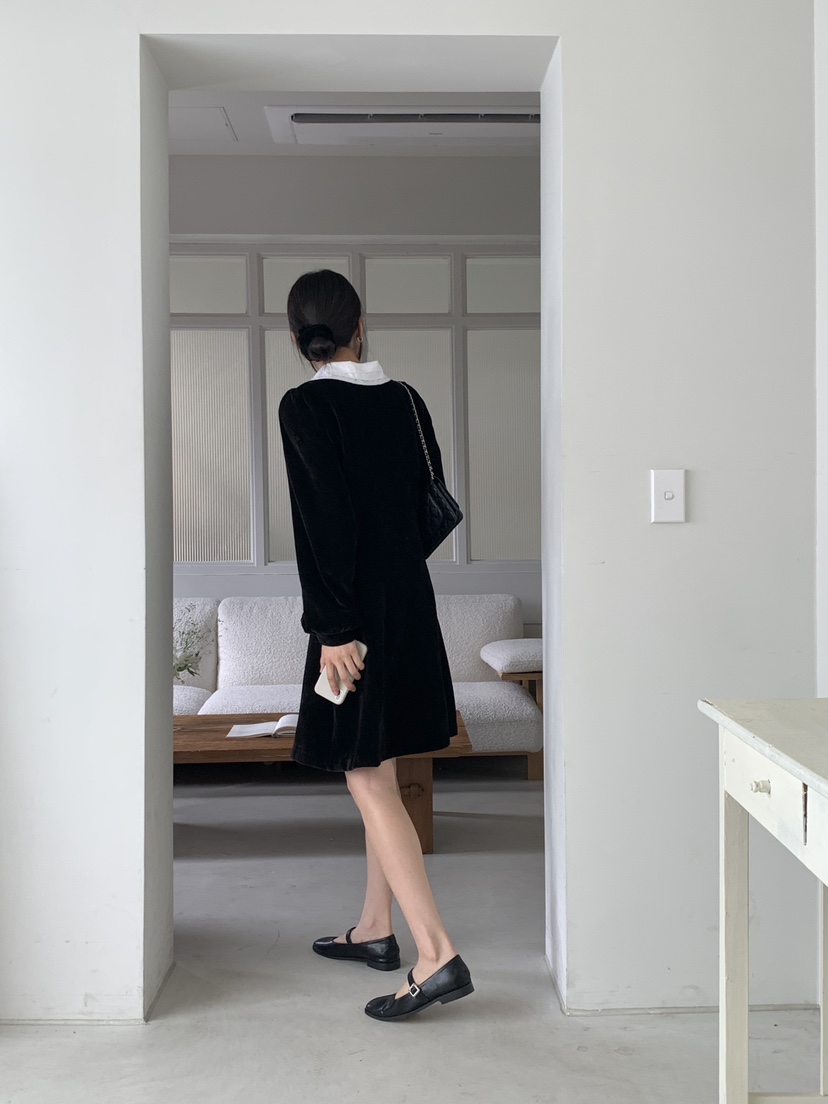 RE:OPENING韓國直郵東大門代購女裝新品時尚真品連衣裙天鵝絨RE:OPENING連衣裙