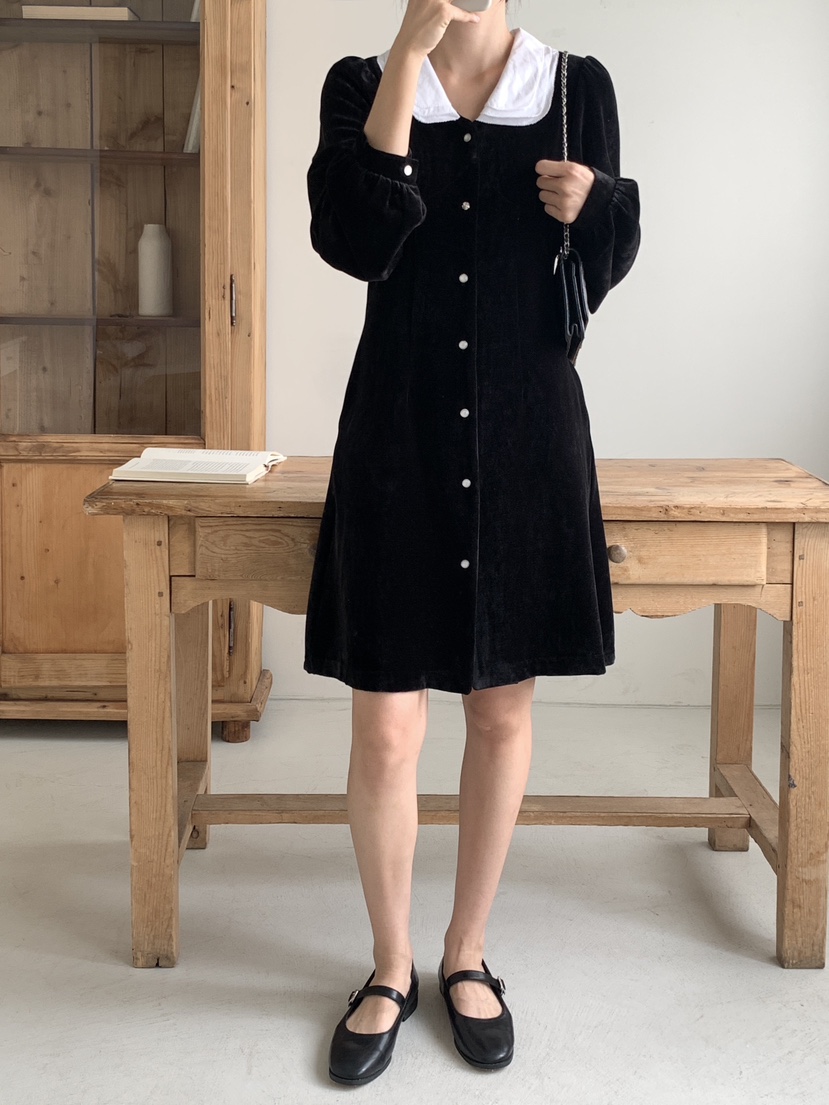 RE:OPENING韓國直郵東大門代購女裝新品時尚真品連衣裙天鵝絨RE:OPENING連衣裙