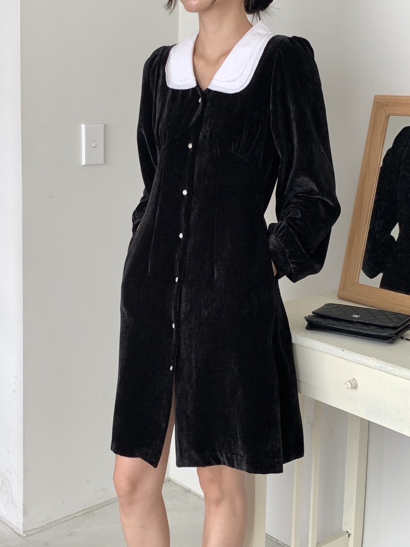 RE:OPENING韓國直郵東大門代購女裝新品時尚真品連衣裙天鵝絨RE:OPENING連衣裙